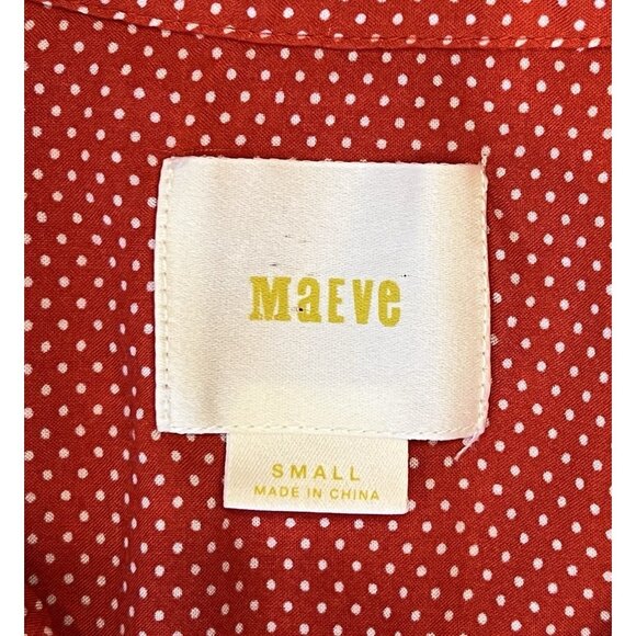 Anthropologie Maeve Shirt Small Blouse Polka Dot Matilda Red Long Sleeve - Picture 4 of 13